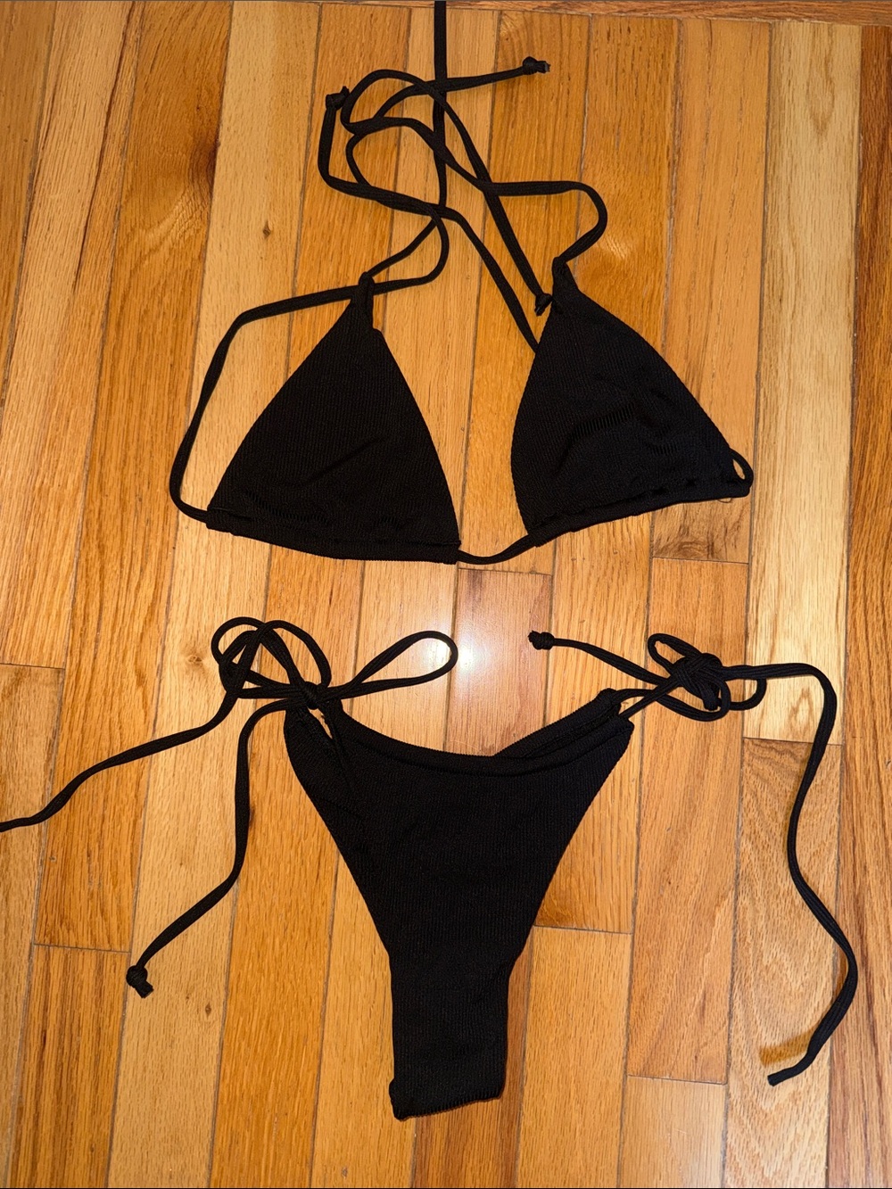 Women’s Black Triangle Tie Bikini Set - Unbranded